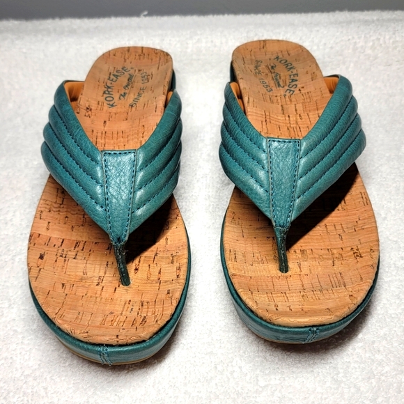 Kork Ease Madison Wedge Flip Flop Sandal Womens Size 8 Teal Leather - Picture 2 of 7
